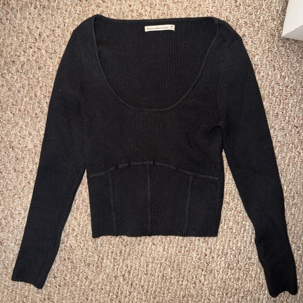 Abercrombie & Fitch Black Ribbed Scoop-Neck Crop Sweater